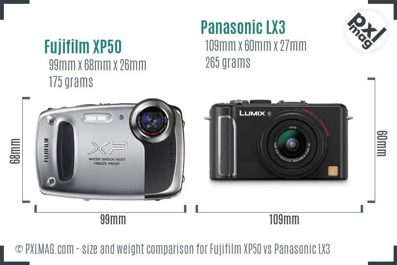 Fujifilm XP50 vs Panasonic LX3 size comparison