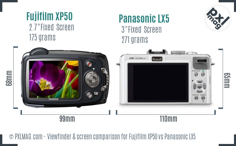 Fujifilm XP50 vs Panasonic LX5 Screen and Viewfinder comparison
