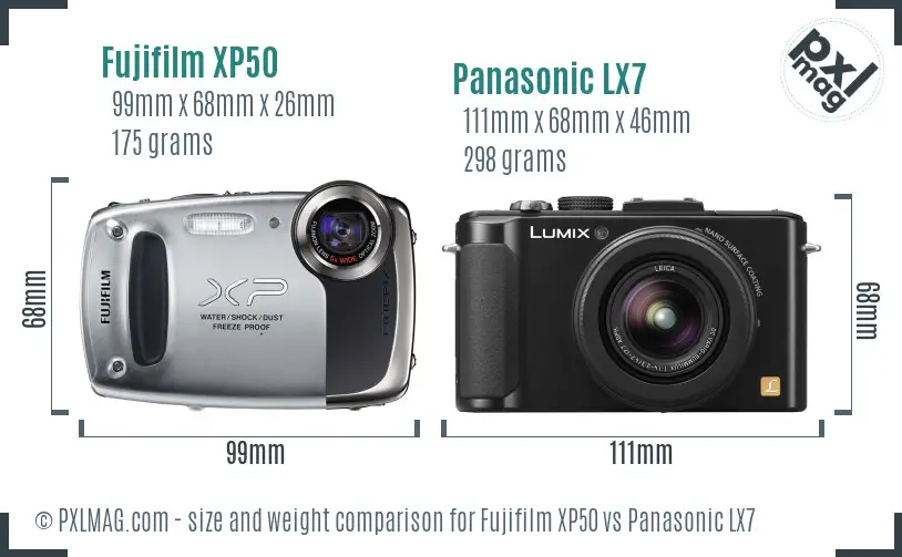 Fujifilm XP50 vs Panasonic LX7 size comparison