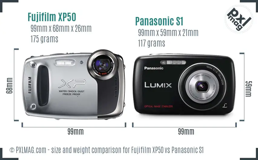 Fujifilm XP50 vs Panasonic S1 size comparison