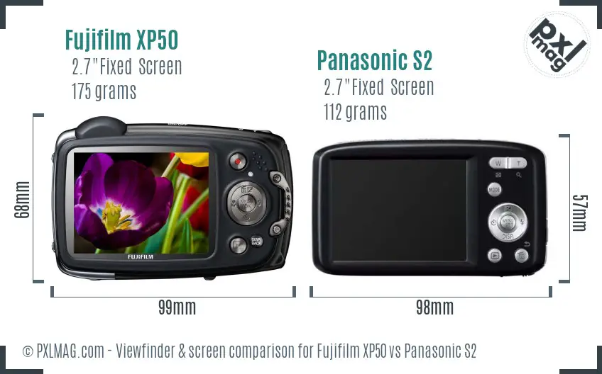 Fujifilm XP50 vs Panasonic S2 Screen and Viewfinder comparison