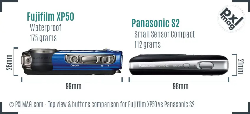 Fujifilm XP50 vs Panasonic S2 top view buttons comparison