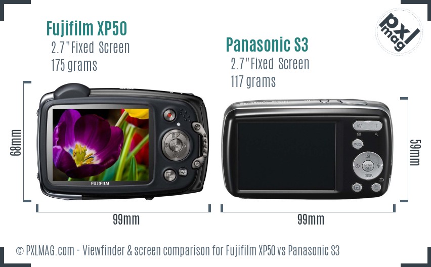 Fujifilm XP50 vs Panasonic S3 Screen and Viewfinder comparison