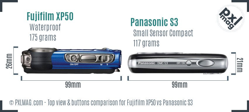 Fujifilm XP50 vs Panasonic S3 top view buttons comparison