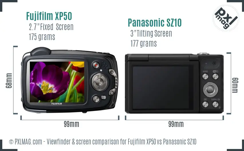 Fujifilm XP50 vs Panasonic SZ10 Screen and Viewfinder comparison Fujifilm XP50 vs Panasonic SZ10 Screen and Viewfinder comparison