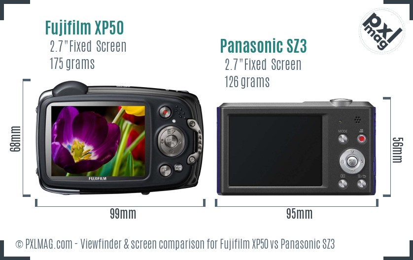 Fujifilm XP50 vs Panasonic SZ3 Screen and Viewfinder comparison