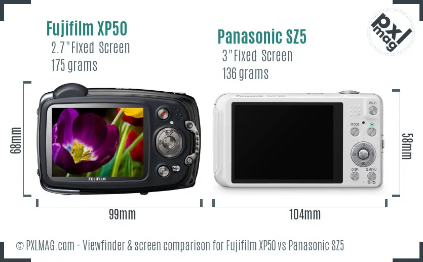 Fujifilm XP50 vs Panasonic SZ5 Screen and Viewfinder comparison