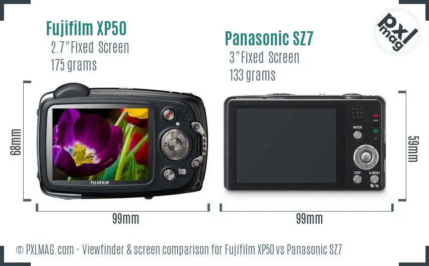 Fujifilm XP50 vs Panasonic SZ7 Screen and Viewfinder comparison