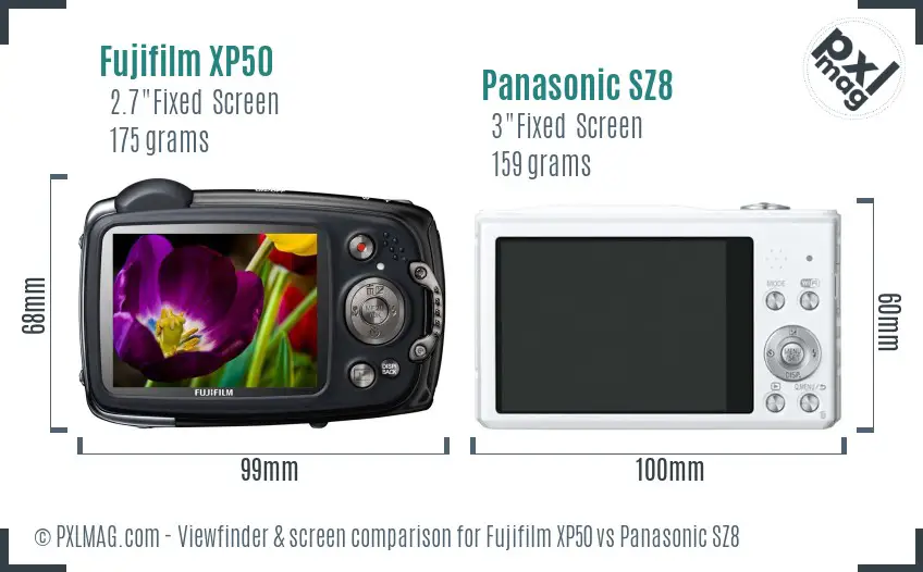 Fujifilm XP50 vs Panasonic SZ8 Screen and Viewfinder comparison