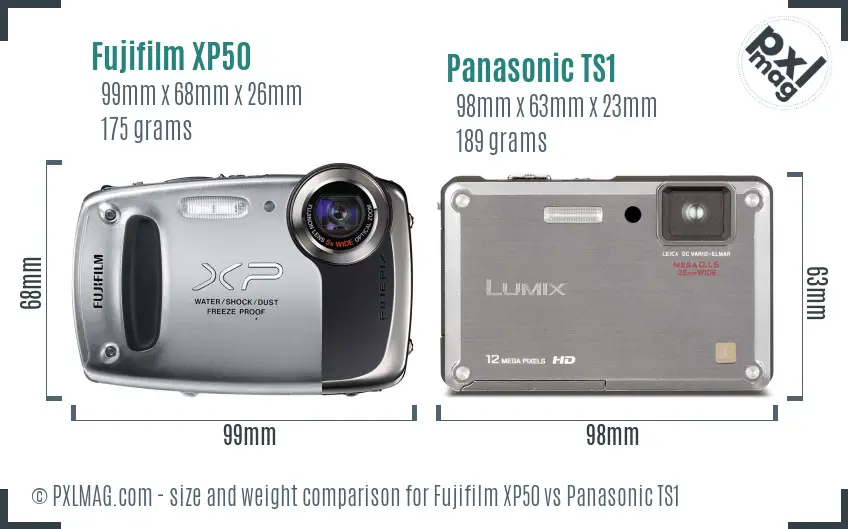 Fujifilm XP50 vs Panasonic TS1 size comparison