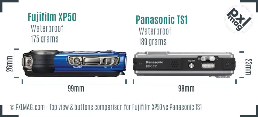 Fujifilm XP50 vs Panasonic TS1 top view buttons comparison
