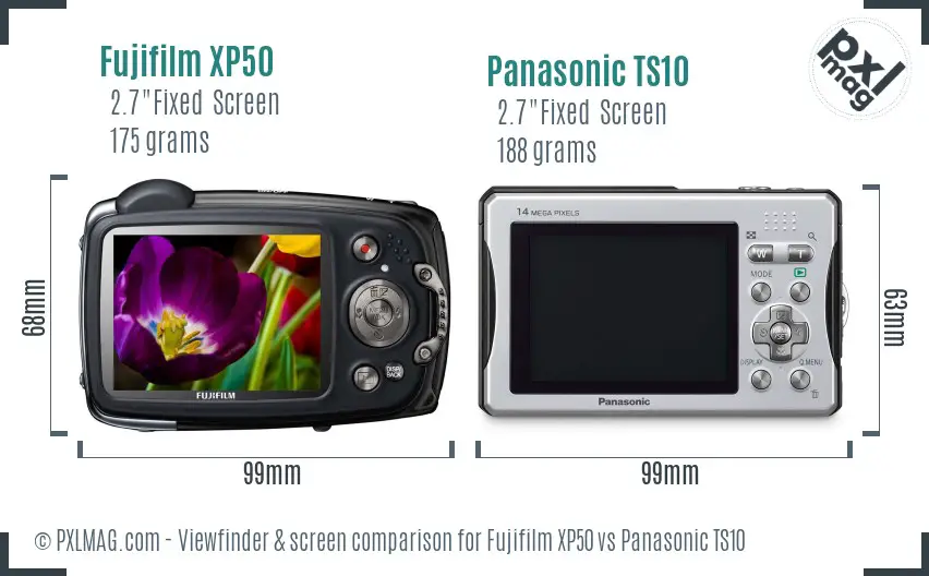 Fujifilm XP50 vs Panasonic TS10 Screen and Viewfinder comparison