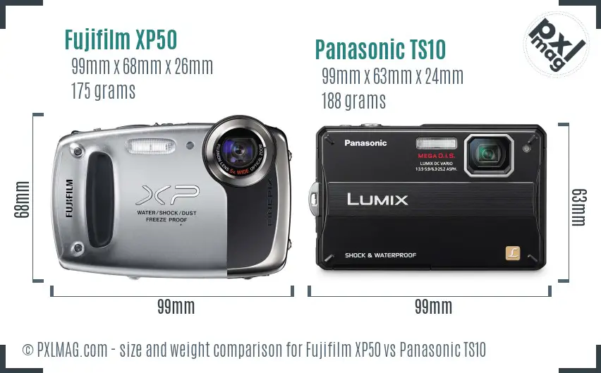 Fujifilm XP50 vs Panasonic TS10 size comparison