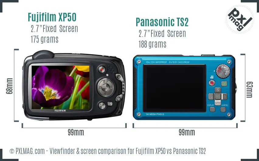 Fujifilm XP50 vs Panasonic TS2 Screen and Viewfinder comparison