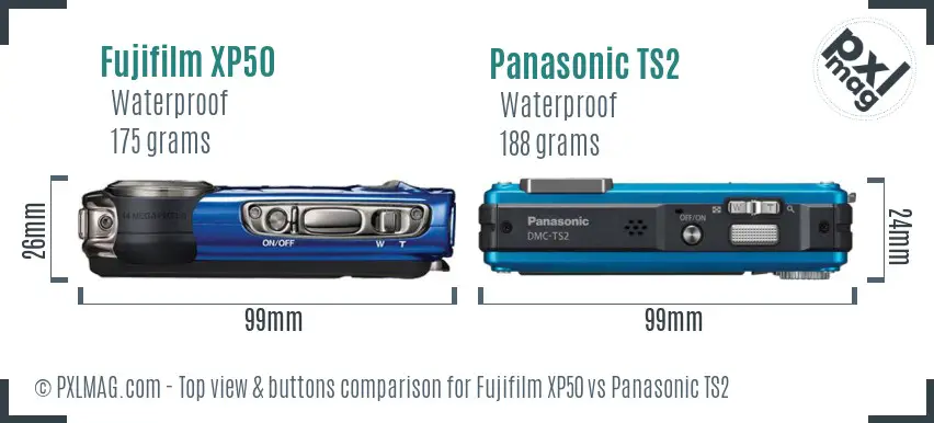 Fujifilm XP50 vs Panasonic TS2 top view buttons comparison