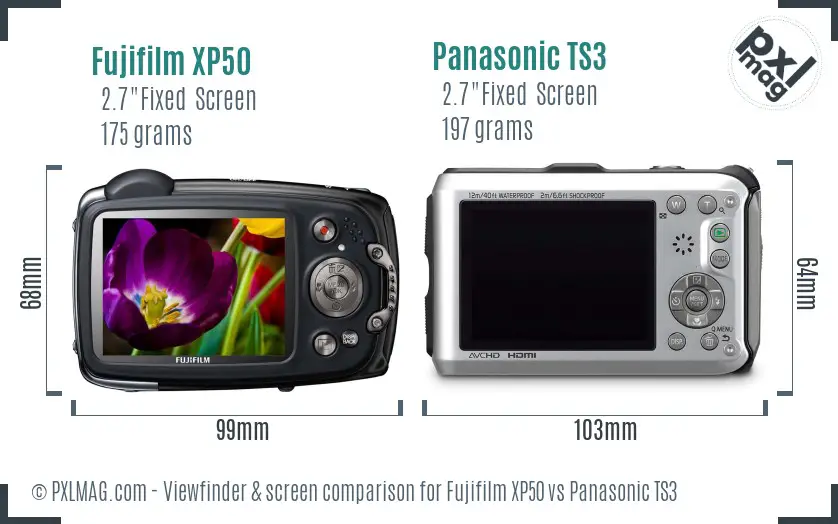 Fujifilm XP50 vs Panasonic TS3 Screen and Viewfinder comparison