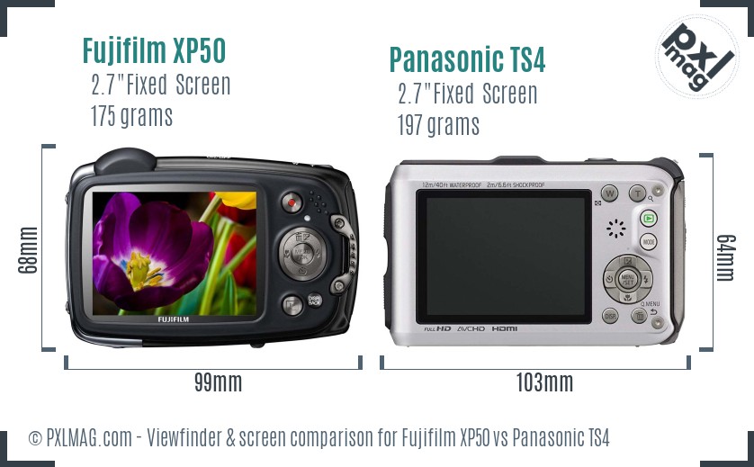 Fujifilm XP50 vs Panasonic TS4 Screen and Viewfinder comparison