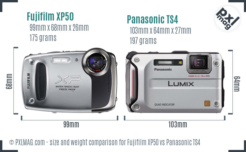 Fujifilm XP50 vs Panasonic TS4 size comparison Fujifilm XP50 vs Panasonic TS4 size comparison
