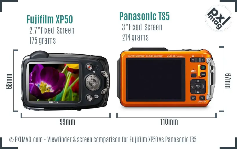 Fujifilm XP50 vs Panasonic TS5 Screen and Viewfinder comparison