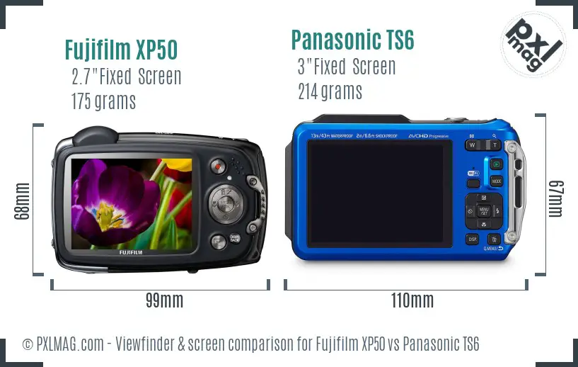 Fujifilm XP50 vs Panasonic TS6 Screen and Viewfinder comparison