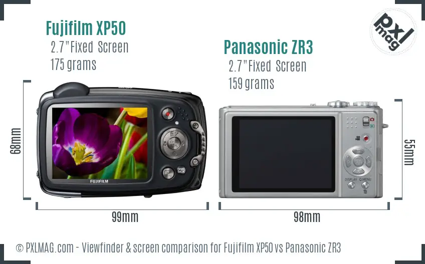 Fujifilm XP50 vs Panasonic ZR3 Screen and Viewfinder comparison