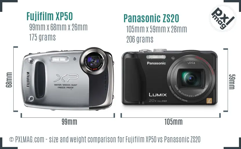 Fujifilm XP50 vs Panasonic ZS20 size comparison