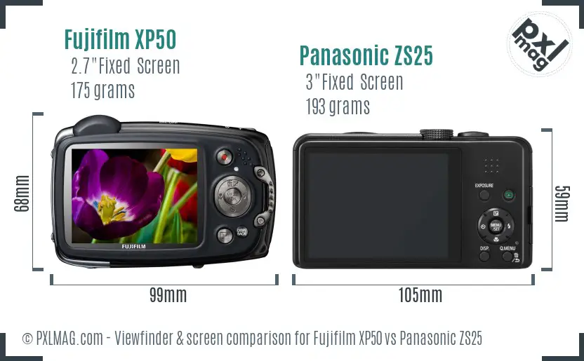 Fujifilm XP50 vs Panasonic ZS25 Screen and Viewfinder comparison