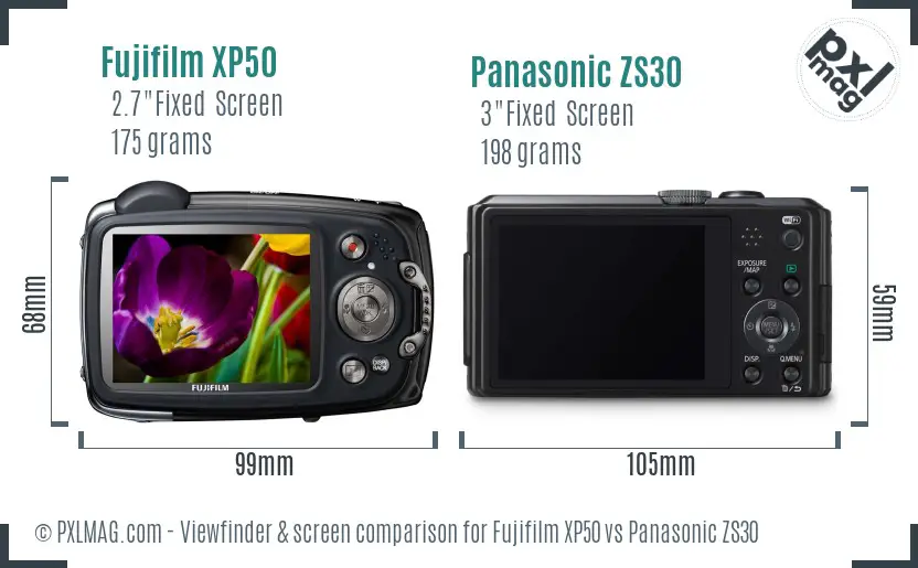 Fujifilm XP50 vs Panasonic ZS30 Screen and Viewfinder comparison