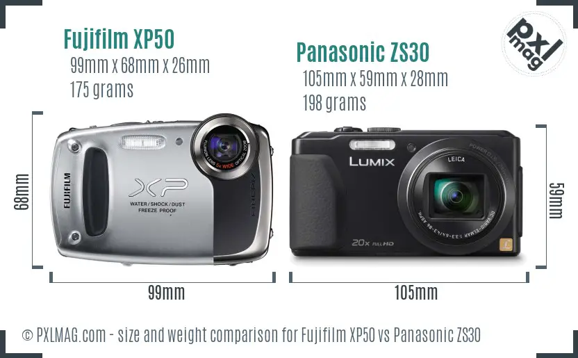 Fujifilm XP50 vs Panasonic ZS30 size comparison