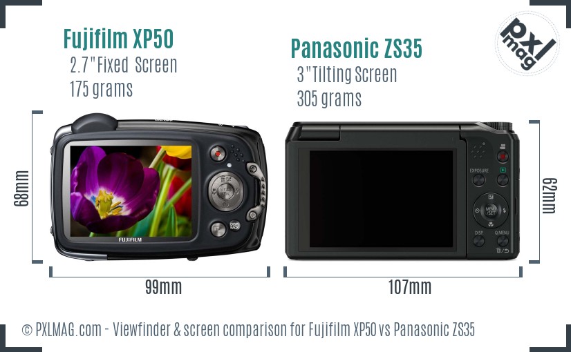 Fujifilm XP50 vs Panasonic ZS35 Screen and Viewfinder comparison