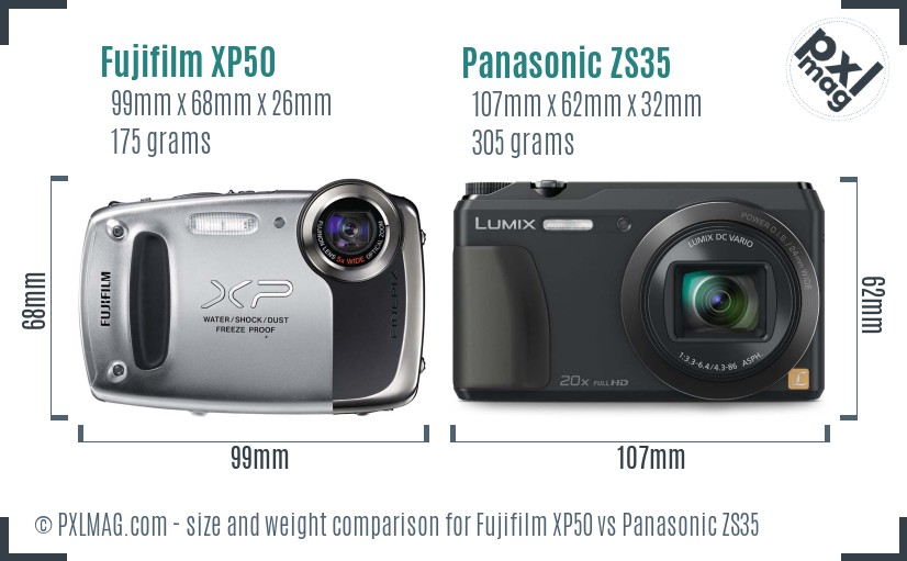 Fujifilm XP50 vs Panasonic ZS35 size comparison