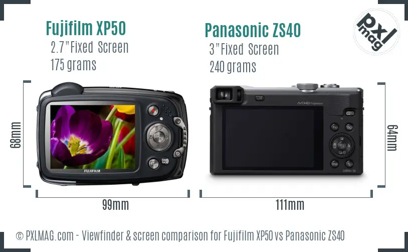 Fujifilm XP50 vs Panasonic ZS40 Screen and Viewfinder comparison Fujifilm XP50 vs Panasonic ZS40 Screen and Viewfinder comparison