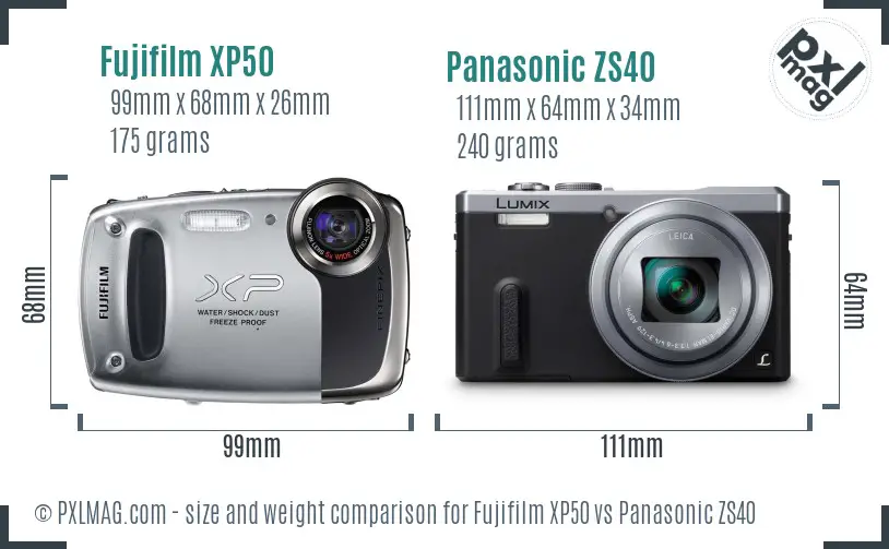 Fujifilm XP50 vs Panasonic ZS40 size comparison Fujifilm XP50 vs Panasonic ZS40 size comparison