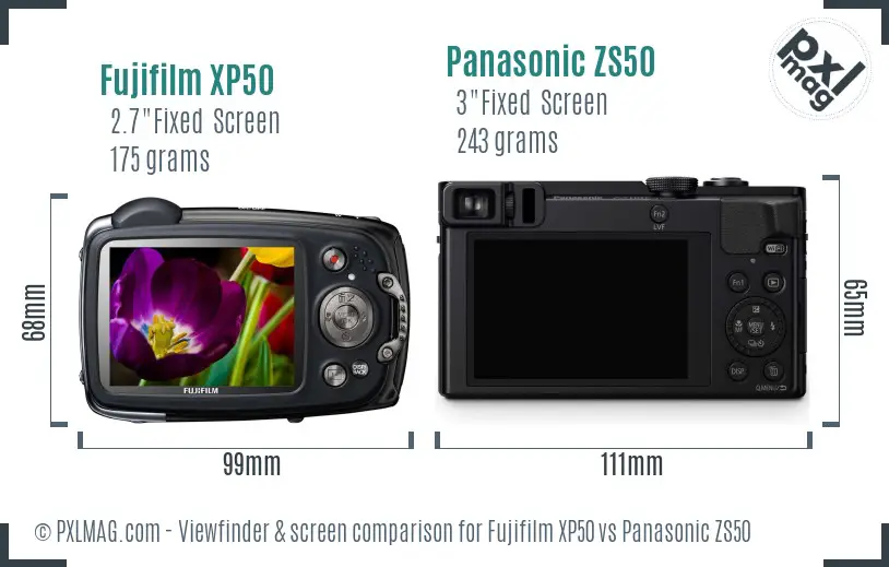 Fujifilm XP50 vs Panasonic ZS50 Screen and Viewfinder comparison