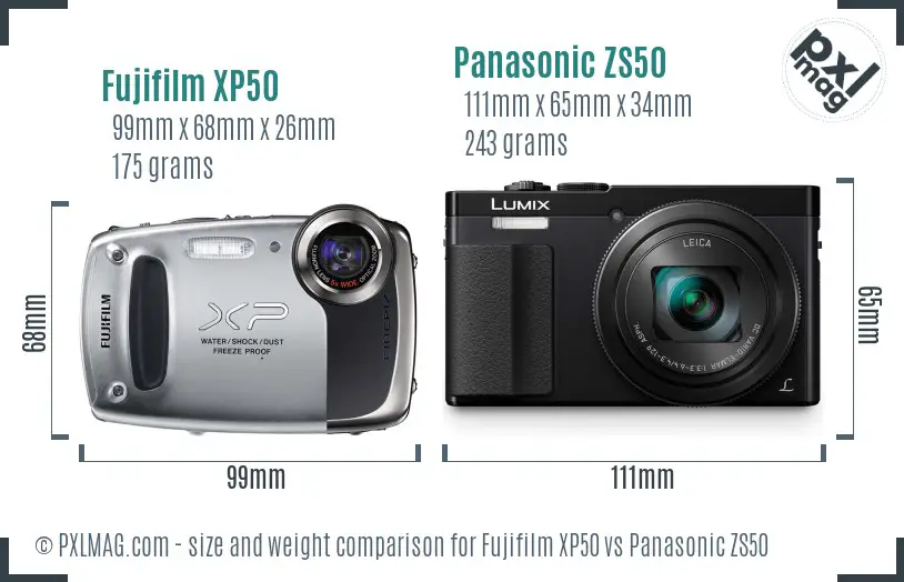 Fujifilm XP50 vs Panasonic ZS50 size comparison