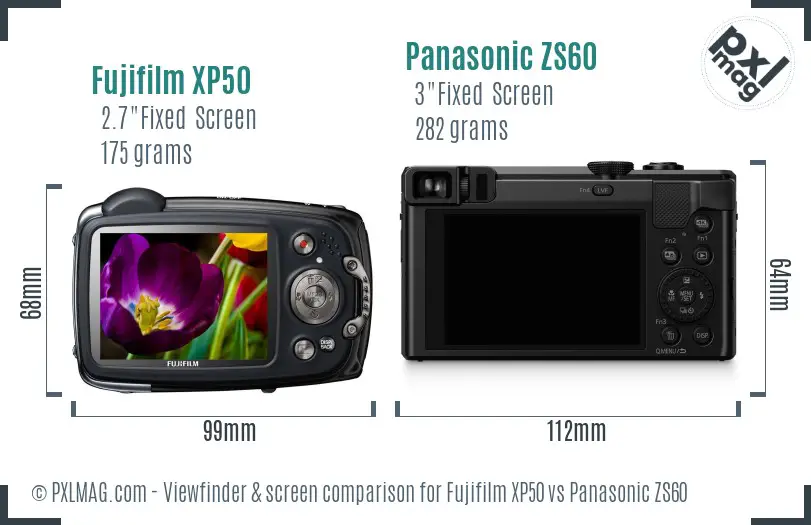 Fujifilm XP50 vs Panasonic ZS60 Screen and Viewfinder comparison