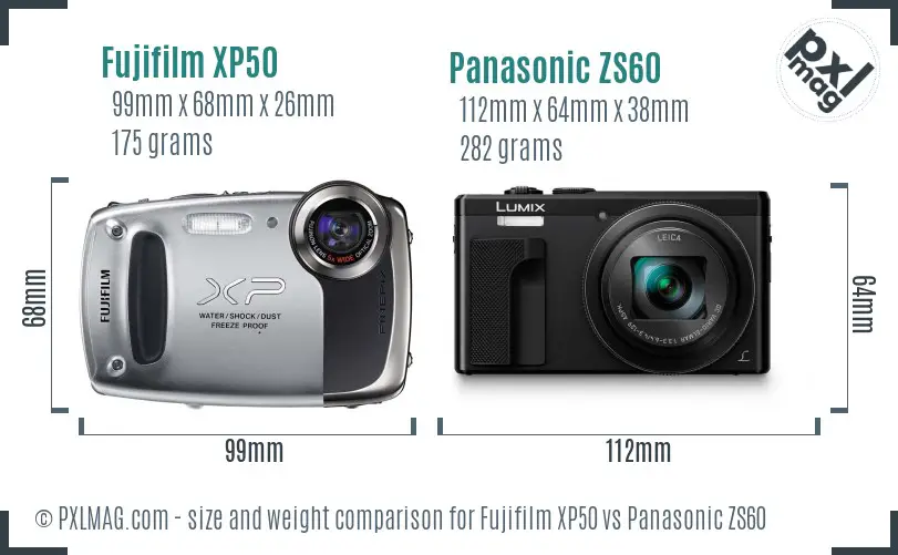 Fujifilm XP50 vs Panasonic ZS60 size comparison