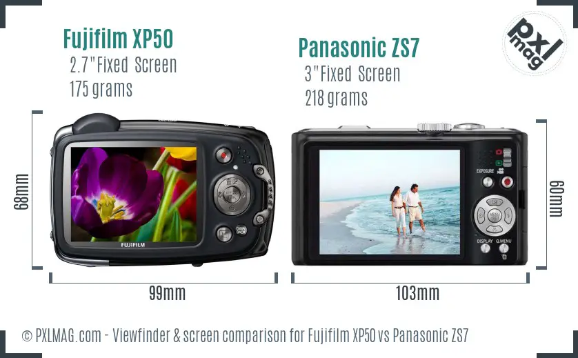 Fujifilm XP50 vs Panasonic ZS7 Screen and Viewfinder comparison