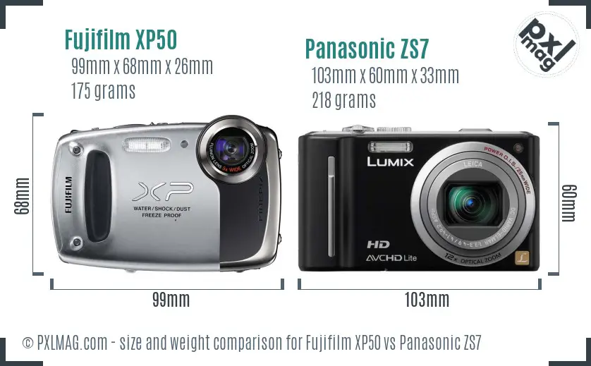 Fujifilm XP50 vs Panasonic ZS7 size comparison