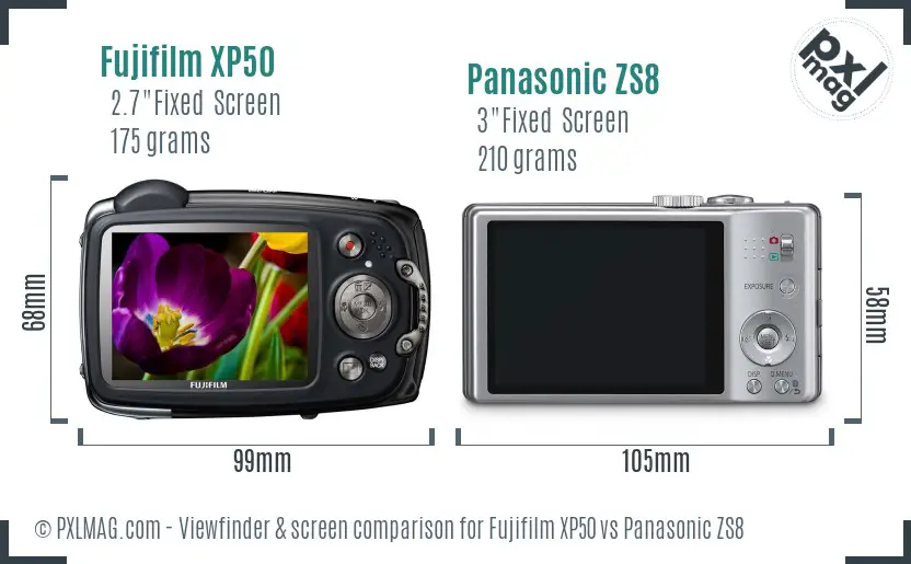 Fujifilm XP50 vs Panasonic ZS8 Screen and Viewfinder comparison
