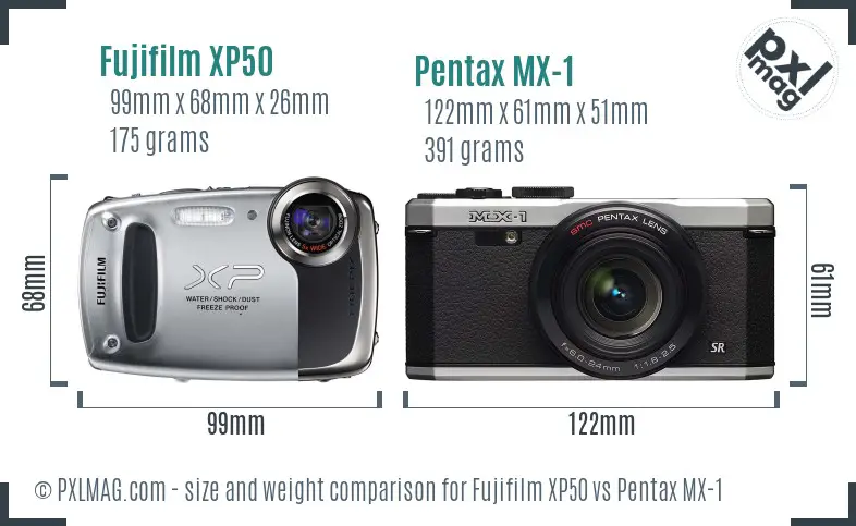 Fujifilm XP50 vs Pentax MX-1 size comparison
