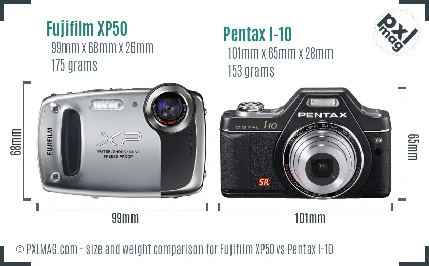 Fujifilm XP50 vs Pentax I-10 size comparison Fujifilm XP50 vs Pentax I-10 size comparison