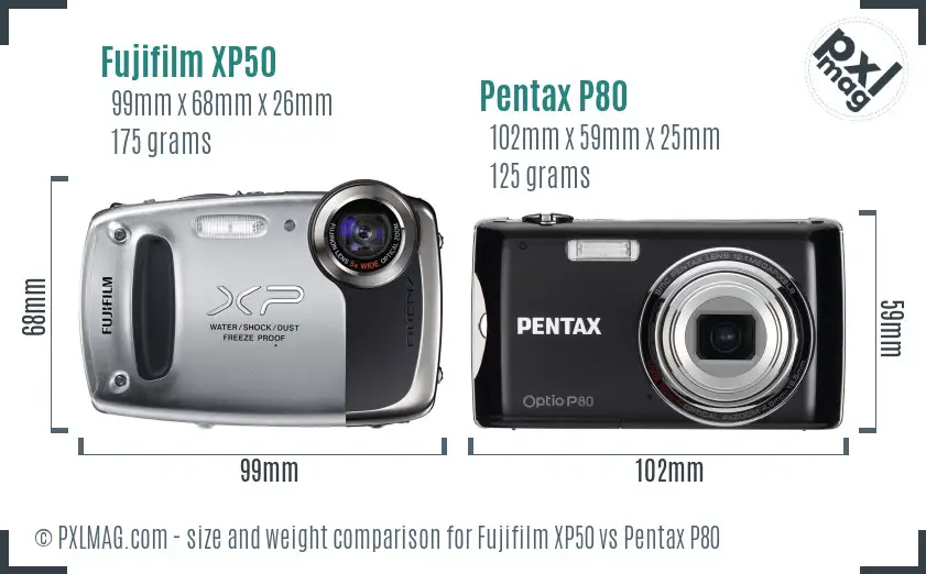 Fujifilm XP50 vs Pentax P80 size comparison Fujifilm XP50 vs Pentax P80 size comparison