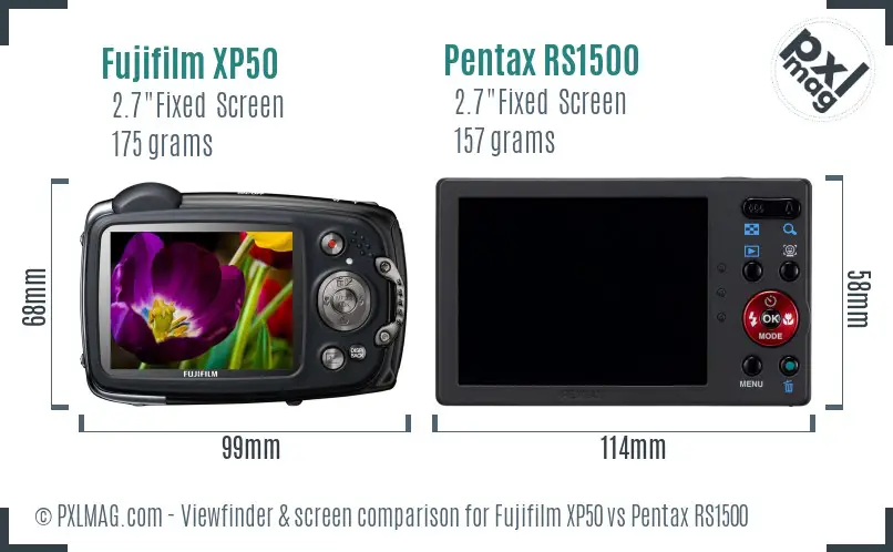 Fujifilm XP50 vs Pentax RS1500 Screen and Viewfinder comparison