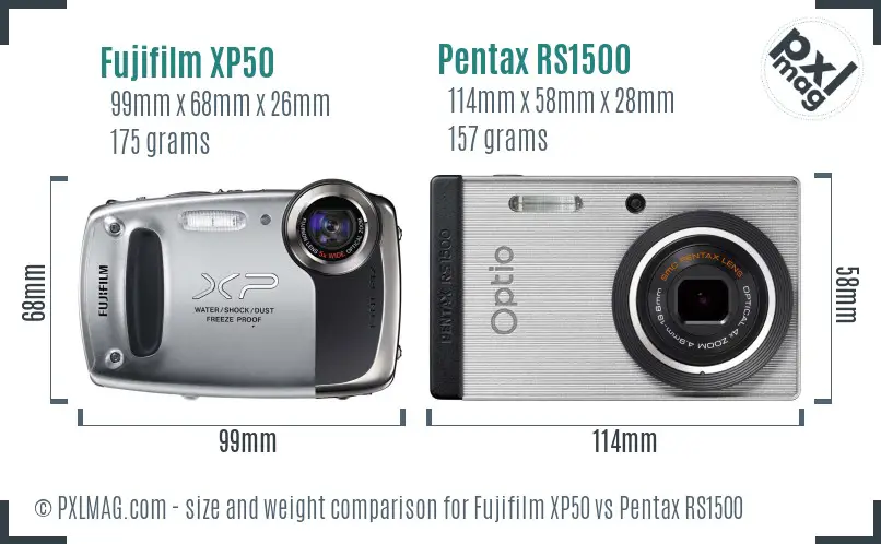 Fujifilm XP50 vs Pentax RS1500 size comparison