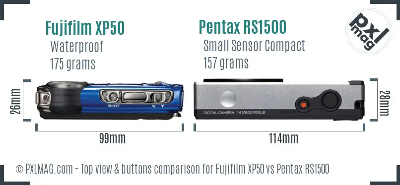 Fujifilm XP50 vs Pentax RS1500 top view buttons comparison