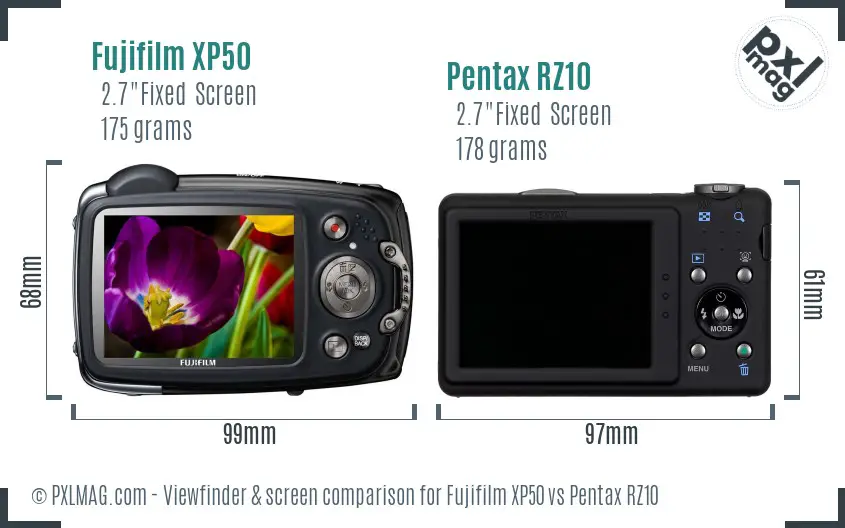 Fujifilm XP50 vs Pentax RZ10 Screen and Viewfinder comparison