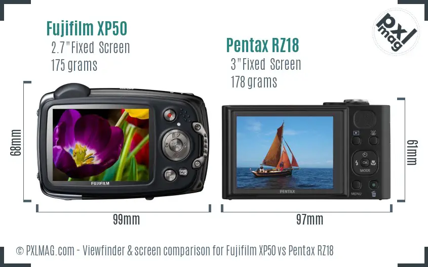 Fujifilm XP50 vs Pentax RZ18 Screen and Viewfinder comparison