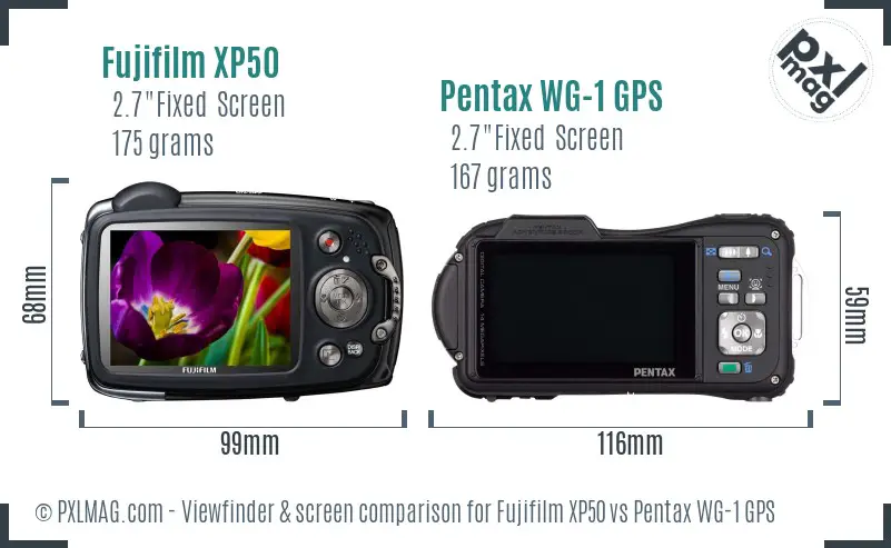 Fujifilm XP50 vs Pentax WG-1 GPS Screen and Viewfinder comparison