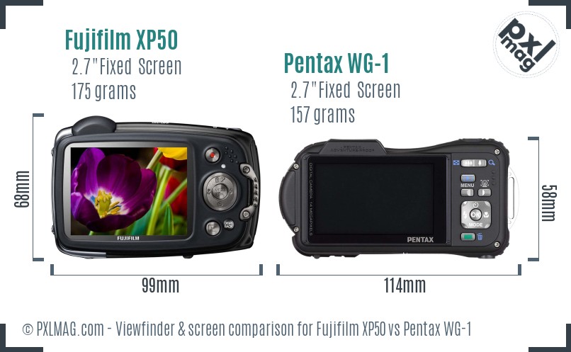 Fujifilm XP50 vs Pentax WG-1 Screen and Viewfinder comparison